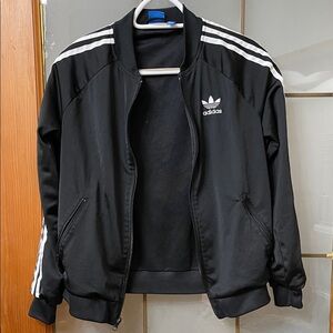 adidas Black Bomber Jacket with White Three-Stripe Accents